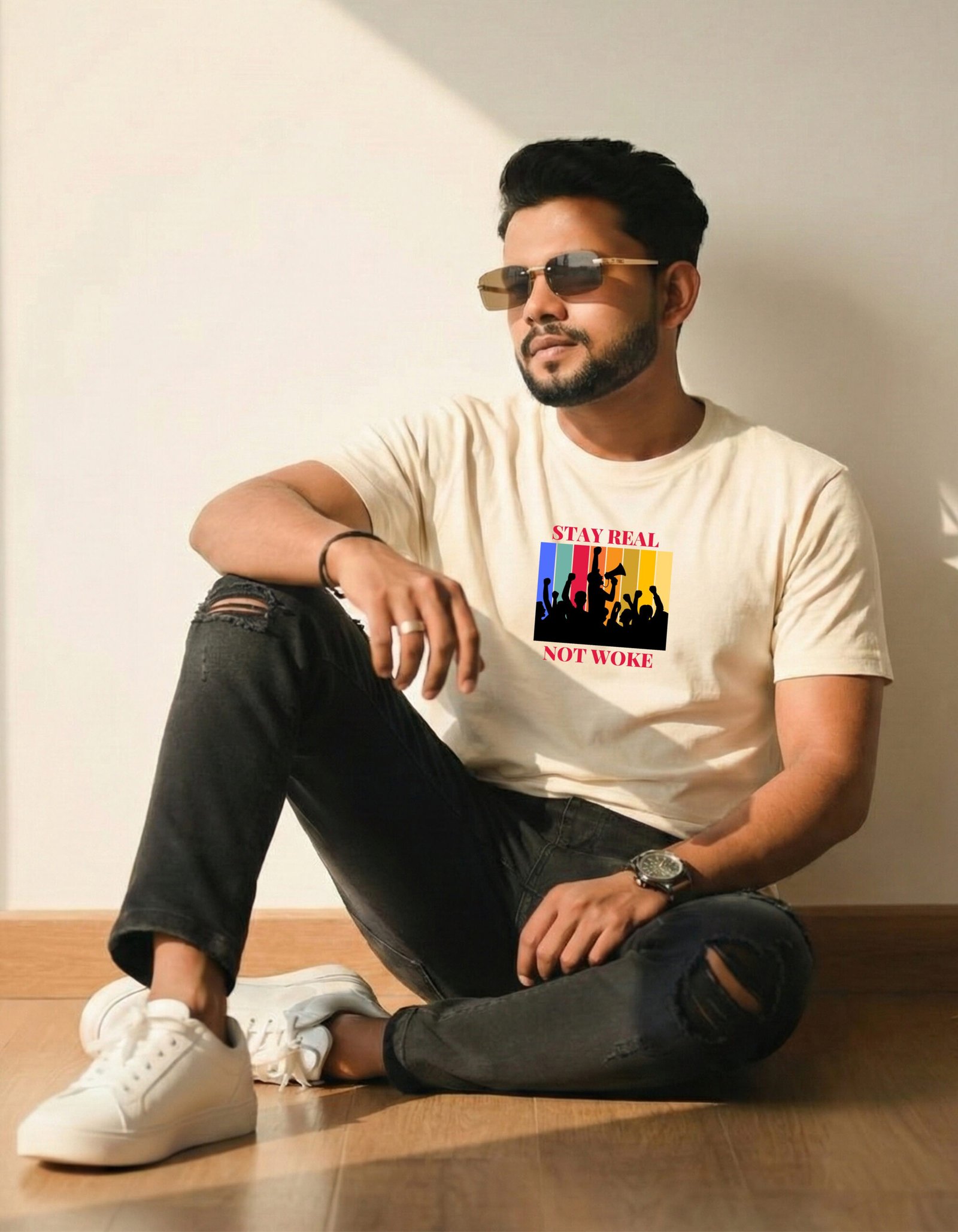 Stay Real Not Woke – White Statement Tee