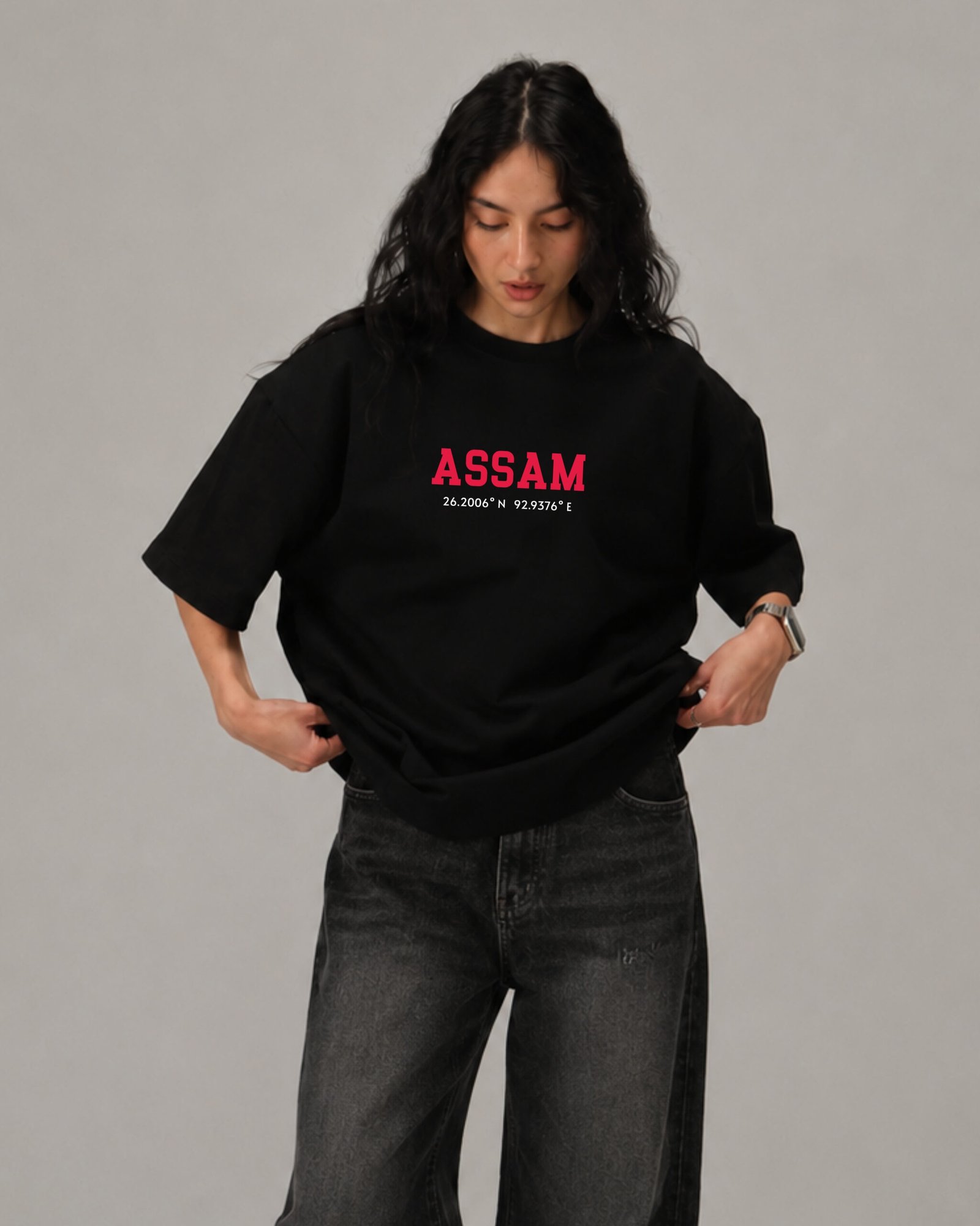 Assam Coordinates – Unisex Black T-Shirt - Image 2