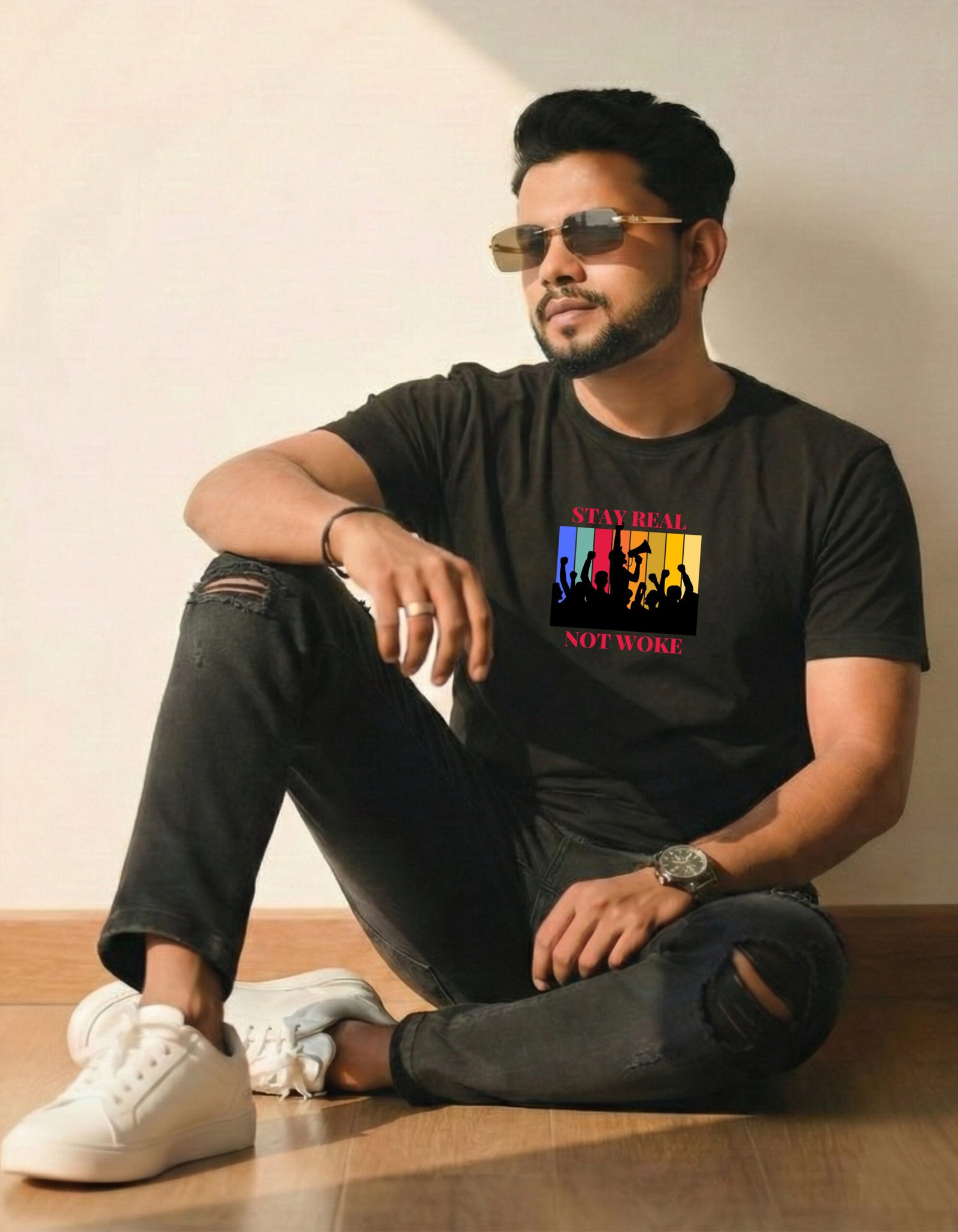 Stay Real Not Woke – Black Statement Tee