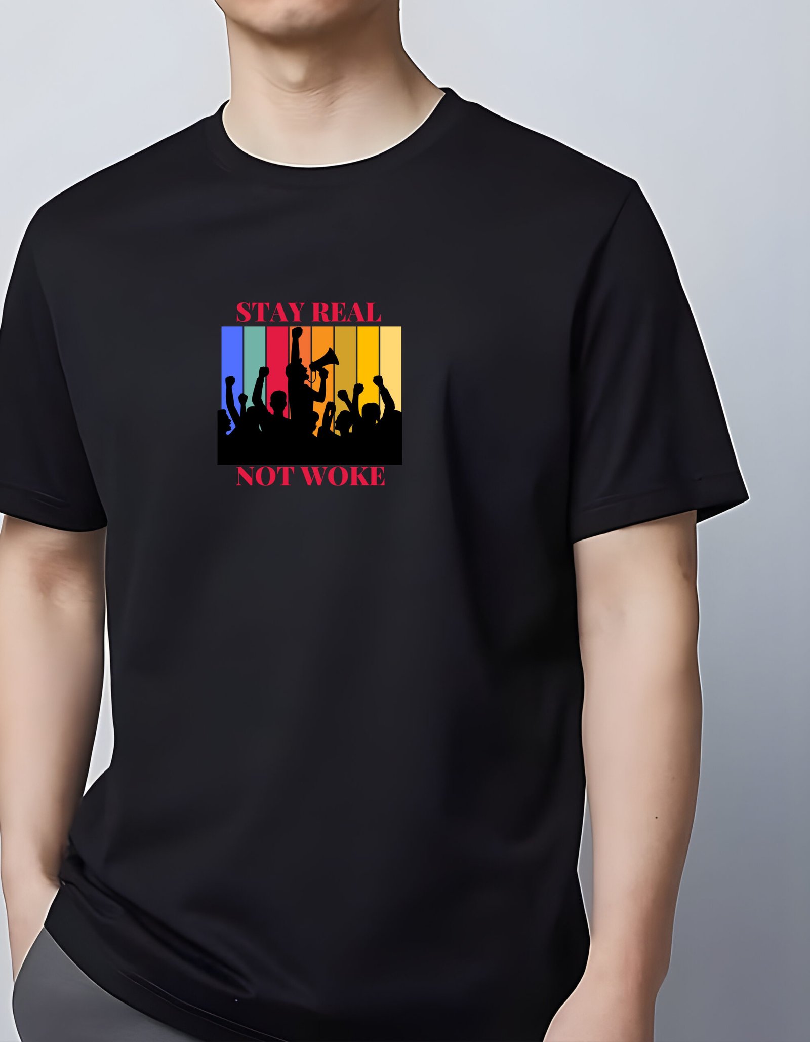 Stay Real Not Woke – Black Statement Tee - Image 2