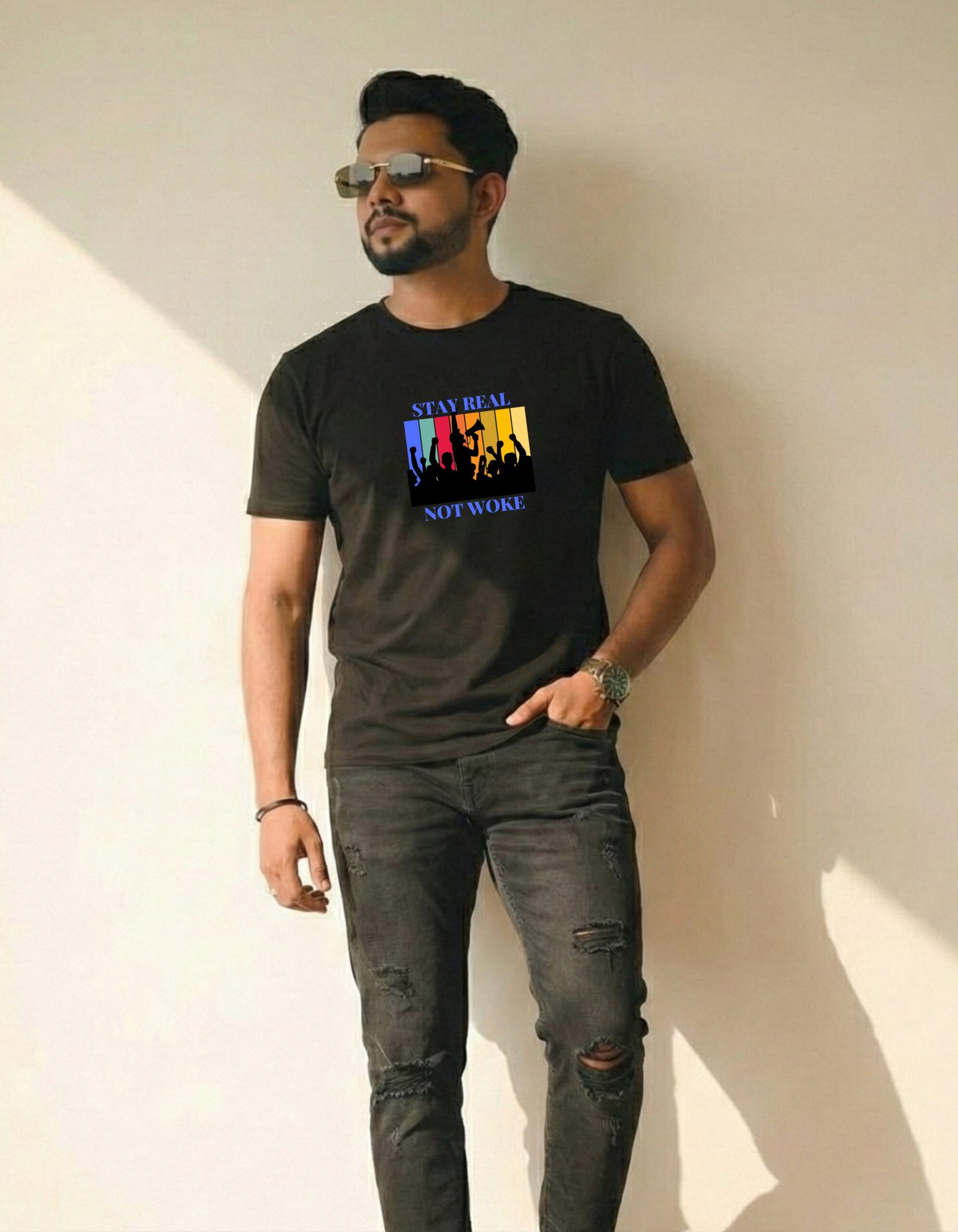 Stay Real Not Woke – Black Statement Tee